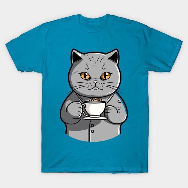 British Shorthair Cat Drinking Coffee T-Shirt by Graceful Designs